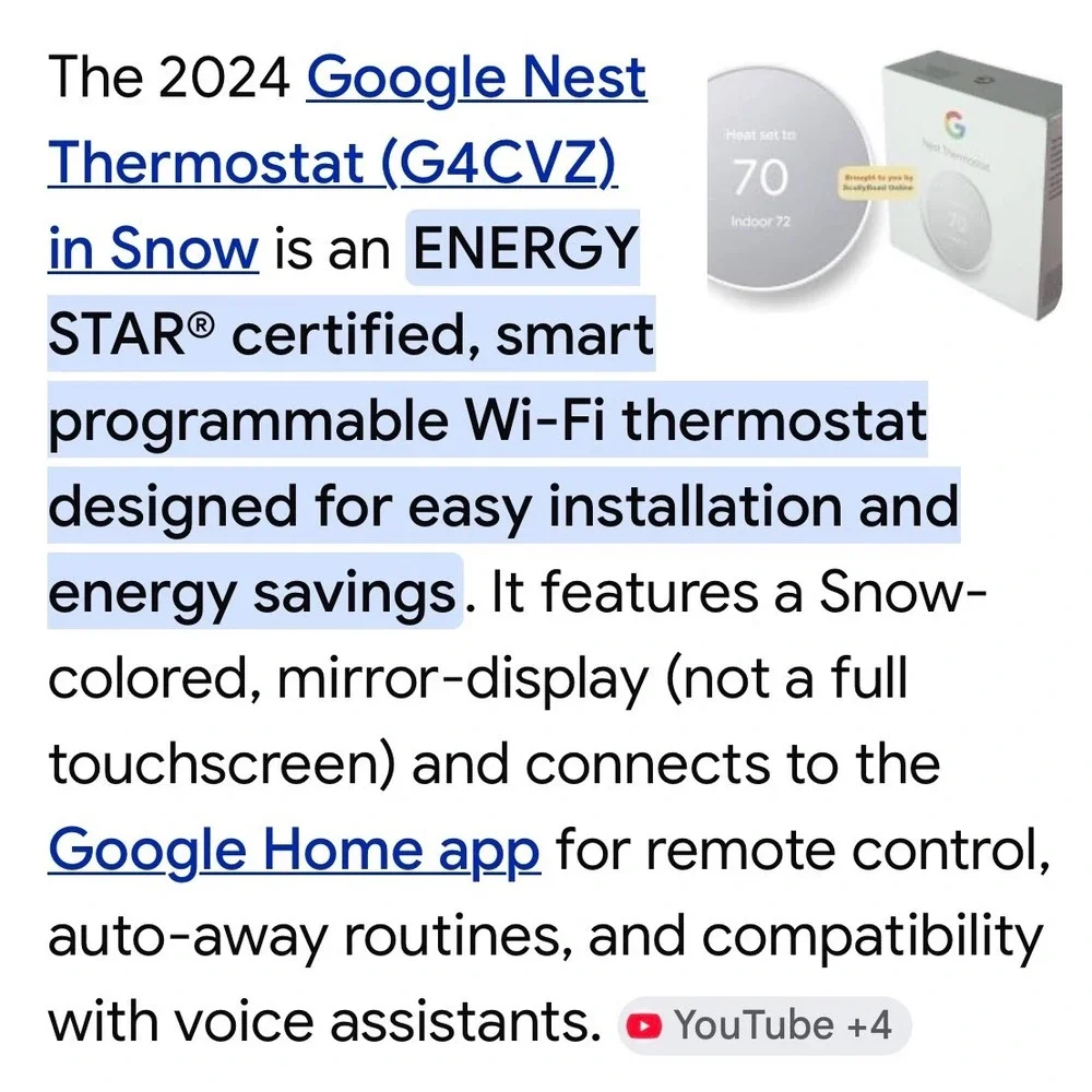 Google Nest Thermostat Snow White Smart WiFi Programmable G4CVZ GA01334-US‎ NEW